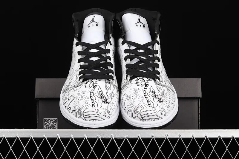 All categories Air Jordan Jordan series basketball shoes Air Jordan 1 Mid Air Jordan 1 Mid SE AJ1 Joe 1 white and black mid-top basketball shoes DC4099-100